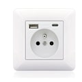 Pikkukuva 1 / 5: Ranskalainen pistorasiapaneeli tyyppi-C+USB16A tyyppi 86, Pistorasioiden määrä: 2 reikää, USB-porttien määrä: 1, tyyppi-C-porttien määrä: 1, (valkoinen kaari)