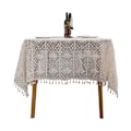 Miniatyrbillede 1 af 5: Dug i pastoral stil i hæklet bomuldsgarn, hule pomponer, beige - 140x180cm