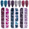 Miniatyrbillede 2 af 4: (Blå) 12 Krystalsten til Neglekunst - Neglekunst, Krystal Rhinestone Neglekunst, Blandede Størrelser, Diamant Negledekoration Skinnende Farvede Krystaller i Æske