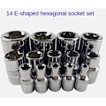 Miniatyrbilde 2 av 4: Sett med 14 hun-torx piper med etui, 1/4 \", 3/8\", 1/2 \". Torx E4-E24 Torx Coat