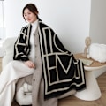 Miniatyrbillede 1 af 5: Dame Trykt Fashion Varm Tørklæde Sjal Indpakket med Kvaster Vinter Tyk Tæppe Poncho Jakke MO-Sort