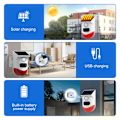 Miniatyrbillede 2 af 5: Solar bevægelsesdetektor alarm Udendørs alarm 120 dB Sirene Sirète Stroboskoplys LED Sikkerhed Sikkerhedsalarm Justerbar detektion IP65 Bevægelsesdetektor