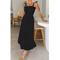 Miniatyrbillede 3 af 4: Kvinde 2023 Sommer Boheme Spaghetti Kjole, Firkantet Hals Solid Farve Ruffle A-Linje Strand Maxi Kjole