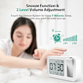 Miniatyrbild 2 av 5: Väckarklocka, digital väckarklocka med 180° projektion, innetermometer, 4 justerbara ljusstyrkor, volymjustering, 12/24h justering, funktion