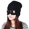 Miniatyrbillede 3 af 3: Unisex Vinter Varmt Uldstrikkede Tyk Hue Hat Briller Hue Cap Sort
