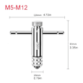 Miniatyrbilde 2 av 5: Justerbar tappegjenge Ratchet Tappnøkkel T-Håndtak M5-M12 Kapasitet Tappeskjærer Ratchet Nøkkel Tapping 120mm Kropp