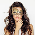 Miniatyrbild 4 av 5: 1 st guld venetiansk mask, metallmaskeradmask, parmask, bal, karneval