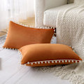 Miniatyrbild 4 av 5: (30x50cm, Orange) Set med 2 dekorativa kuddfodral i mjuk sammet med pompom, prydnadskuddfodral för heminredning, kuddfodral för soffa, säng, stol, sovrum, vardagsrum
