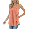 Miniatyrbilde 3 av 4: Sommer Tank Tops for Kvinner Plissert Spaghetti Stropp Camisole Løs Passform Casual Ermeløs（L）