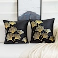 Miniatyrbillede 3 af 4: Pudebetræk 45 x 45 cm Velour pudebetræk guld blad dekorativ sort pude blød firkantet guld trykt ginkgo biloba betræk til stue sofa seng