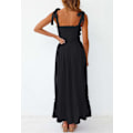 Miniatyrbillede 4 af 4: Kvinde 2023 Sommer Boheme Spaghetti Kjole, Firkantet Hals Solid Farve Ruffle A-Linje Strand Maxi Kjole