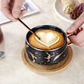 Miniatyrbillede 4 af 4: Qinghai Marmor Keramisk Kaffekop Sæt, Tekop med Ske, Mors Dag Graduering Dag Gave Julegave, (Sort Tekop med Acacia Træ Underkop