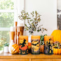 Pikkukuva 2 / 5: Halloween liekittömät välkkyvät LED-kynttilät 6 tunnin ajastimella, paristokäyttöiset vahakyntilät valikoima tarroja Noita, Lepakko, Linna 3-osainen sarja koristeluun