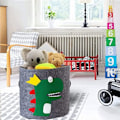 Miniatyrbild 4 av 5: Linnekorg i filt - dinosaurie, babykorg, rund förvaringskorg, hopfällbar, för kontoret, sovrummet, kläderna, böckerna