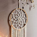Miniatyrbillede 3 af 5: 80 x 25 cm, Drømmefanger, kæmpe drømmefanger i macramé med vævede fjer til ophængning på væggen, håndlavet, boheme, indretning, gave,