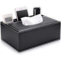 Miniatyrbillede 1 af 5: Rektangulær holder-læder lommetørklæde med fjernbetjening - elegant og stilfuld kontor håndklædeholder (sort)
