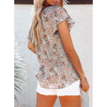 Miniatyrbilde 4 av 4: Kvinners Casual Boho Blomstertrykk V-hals Lang Ermet Løs Bluser Skjorter Topper (L)