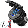 Miniatyrbillede 1 af 5: USB/QC3.0 dobbelt oplader til motorcykler og biler - vandtæt - 12 V/24 V/36 W - med LED digital voltmeter og kontakt (blå)