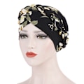 Miniatyrbillede 1 af 3: Arabisk Wrap Hovedtørklæder Printet børstet mælkesilke turban cap floral stof kort fletning hovedtørklæde cap bag kan skjule hår Sort