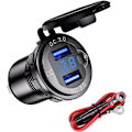 Miniatyrbillede 1 af 5: QC3.0 Vandtæt Motorcykel Bil USB Oplader, 12/24V Aluminium Legering Dobbelt USB Oplader Stik, med Strømbryder og LED Voltmeter til Biler, Både, ATV'er