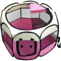 Miniatyrbilde 1 av 4: Sammenleggbart kjæledyrtelt 8 panel mesh valpehus hundehus - L 114x114x58cm - Rosa