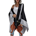 Miniatyrbilde 1 av 5: Kvinners Boho Buffalo Plaid Cape Cashmere Sjal Genser Cardigan Vinter Teppe Frakk, Svart