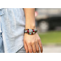 Miniatyrbillede 5 af 5: (Noir) Personligt justerbart armbånd i ko-læder, vintage design, jule-, ferie- eller fødselsdagsgave, elegant perlearmbånd i læder