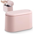 Miniatyrbillede 1 af 5: Lille skraldespand til skrivebord med knap låg til kontor, badeværelse, køkken og soveværelse, opbevaring af kæledyrsmad (Pink)