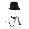 Miniatyrbillede 2 af 5: Sort PU læder punk choker+træktov, sexet gotisk choker bælte med læder, justerbar sort krave, med trækkæde