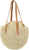 Beige halm rund vävd väska - stor storlek sommar strandväska kvinnor resa boho halmväska