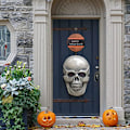 Pikkukuva 4 / 5: Halloween-tervetuliaiskyltti etuoven koristeluun, puinen pyöreä seinäkruunu juhlapyhiin