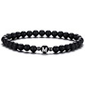 Miniatyrbillede 1 af 5: 6MM sort mat sort obsidian perlekæde armbånd personligt par armbånd