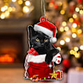 Miniatyrbild 2 av 5: Svart katt Halloween-prydnader, söt katt jul, julgransprydnader, julgranshängande, toppprydnader (katt röd hatt, 1)