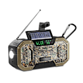 Miniatyrbild 1 av 3: IPX5 Multifunktionell Nödradio Handvev Sol Bärbar AM/FM/NOAA Väderradio med LED Ficklampa SOS Mobiltelefonladdare (Kamouflage)