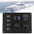 Miniatyrbillede 5 af 5: Panel med 4-sporet vandtæt kontakt med dobbelt USB-port og spændingsdisplay, 12 V stik til bil, båd, autocamper