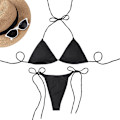 Miniatyrbillede 2 af 4: Sexet Bikini Badetøj Todelt Halterneck Badetøj Binde Trekant Polstret Badetøj Kvinders Strand (Sort)