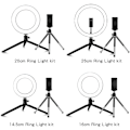 Miniatyrbillede 3 af 5: Rund LED-lampe til selfie med mini-stativ, USB-strømforsyning, 10 justerbare lysstyrkeniveauer, variabel intensitet, farvetemperaturændring, 360° rotation