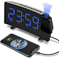 Miniatyrbillede 1 af 5: 1-delt digitalt vækkeur, rumprojektionsvækkeur med 4 lysstyrkeniveauer, USB-telefonoplader, 180° drejelig projektor