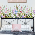 Miniatyrbilde 2 av 5: Veggklistremerke blomster, rattpakkere Veggblomster klistremerker, Friske grønne blomsterhage blader veggklistremerker, DIY kunstdekor planter for soverom
