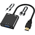 Miniatyrbild 1 av 5: 1080P HDMI till VGA-adapter, omvandlare (hane till hona) med ljudkabel och Micro USB-laddningskabel för PC, bärbar dator, projektor, HDTV, PS4/3 Xbox