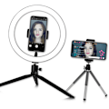 Miniatyrbillede 1 af 5: Rund LED-lampe til selfie med mini-stativ, USB-strømforsyning, 10 justerbare lysstyrkeniveauer, variabel intensitet, farvetemperaturændring, 360° rotation