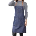 Miniatyrbilde 1 av 5: Unisex Denim-forkle med lommer Justerbar Denim-kjøkkenforkle med 3 lommer for kvinner og menn Kjøkkenmatlaging, hage og spisestue (blå)