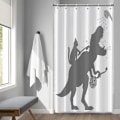 Miniatyrbillede 3 af 5: Sjovt badeforhæng 90x180, kat hjælper dinosaur badeværelse badeforhæng børn dreng silhuet sort hvid skygge vandtæt forhæng polyester vaskbar