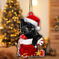Miniatyrbild 5 av 5: Svart katt Halloween-prydnader, söt katt jul, julgransprydnader, julgranshängande, toppprydnader (katt röd hatt, 1)
