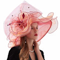 Miniatyrbillede 4 af 4: Kentucky Derby Hat til kvinder i organza - to måder at bære den på, hatblomsten kan bruges som hovedbeklædning