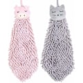 Miniatyrbillede 1 af 5: Sødt dyre køkken- og badehåndklæder 2-pak, blød plys mikrofiber til børn og voksne (pink + grå)