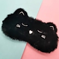 Miniatyrbild 3 av 5: Söt sovmask, svart katt mjuk plysch fluffig sovmask rolig tecknad kattunge ögonbindel romantisk ögonmask ögonmask (svart, katt)