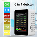 Miniatyrbillede 3 af 5: 6 i 1 pm2.5 pm10 HCHO TVOC CO CO CO2 Multifunktionel Luftkvalitet Multifunktionel detektor CO Coxyid FORMALDEHYDEHYDEHDEHDEHD LCD LAPS LCD Stor Displ