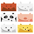 Pikkukuva 1 / 5: Suloiset eläinpiirroskirjeet, kirjepaperi, onnittelukortti, 10 kpl kirjekuorella, eläintarrat, panda, karhu, kettu, leopardi, sika, kani
