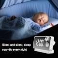 Miniatyrbild 4 av 5: Rumsprojektion för sovrum, digital radio-väckarklocka och USB-laddningsportar, 180° roterande projektor, dubbellarm, snooze, ljus LED-display digi